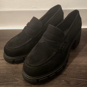 ASOS DESIGN Wide Fit Storn chunky mid heeled loafers